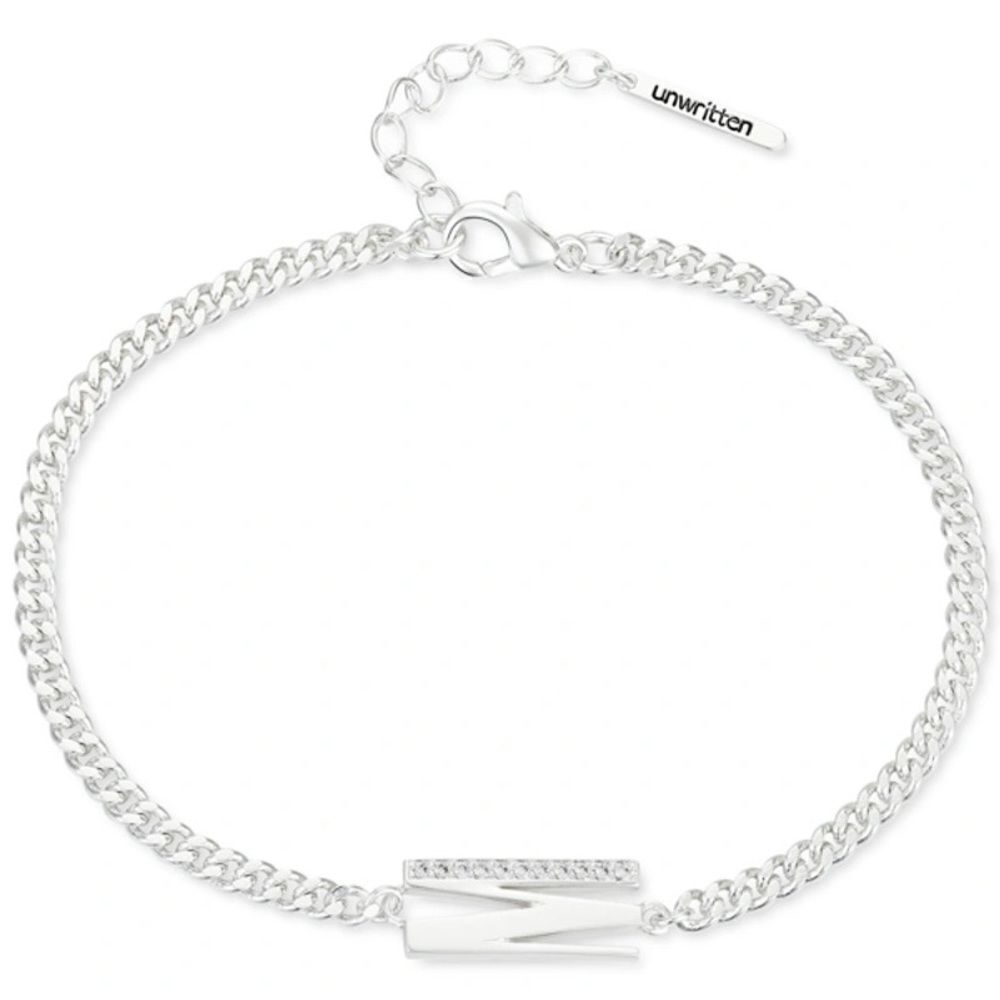 Unwritten Cubic Zirconia Initial Link Bracelet Silver Plated "M" NWT